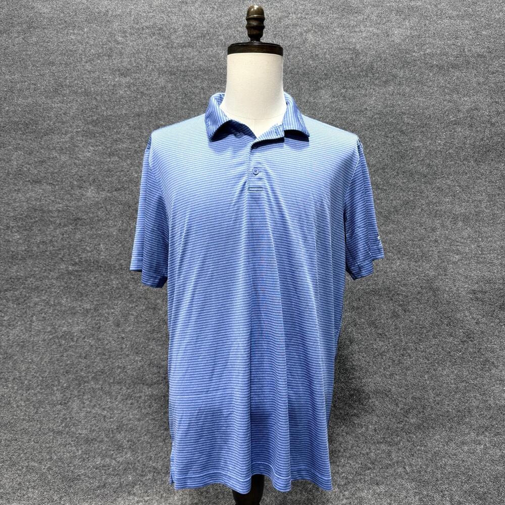 Adidas Golf Polo Shirt Mens XL Blue Striped Short Sleeve Performance Knit Top